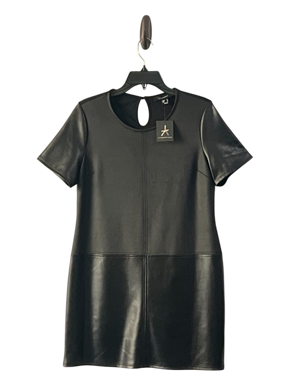Atmosphere Black Faux Leather Mini Dress with‎ Keyhole Back, Size 8 (US)